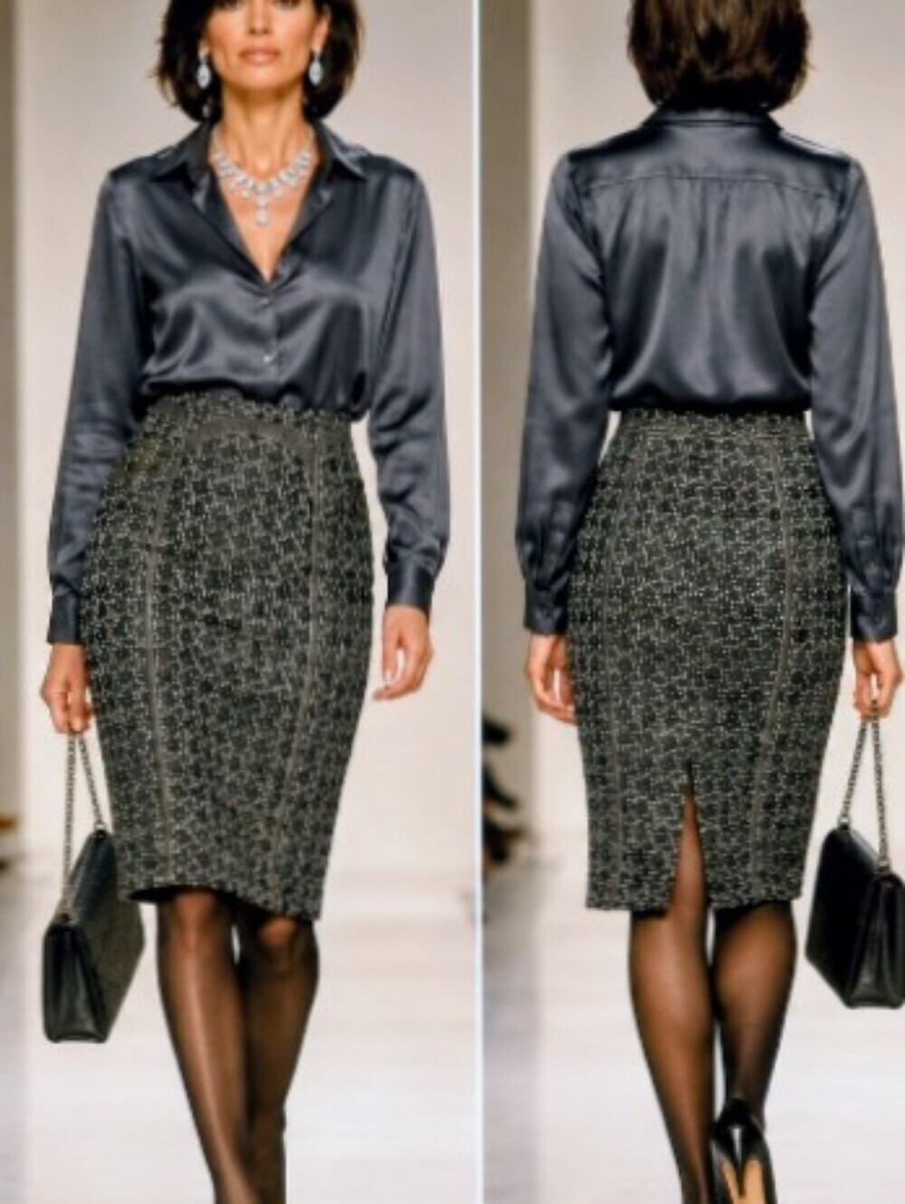 RARE Rena Lange 6/8 Tailored Fantasy Tweed Boucle Detail Peplum Gray Skirt Suit - Picture 12 of 14